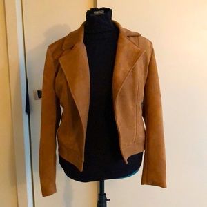 Camel faux suede leather moto jacket